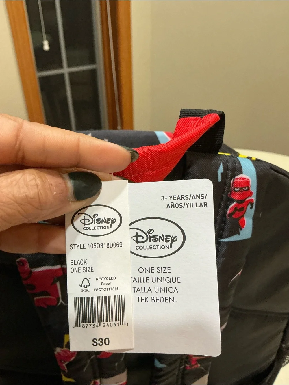Disney The Incredibles Backpack Black Red All Over Print Kids NWT